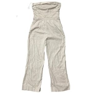 Abercrombie Linen Emerson Tan Cream Smocked Jumpsuit‎ XL Tall